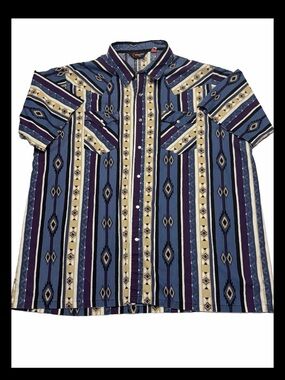 Vintage Corzini Aztec Pearl Snap Western Shirt 3XL Tall Short Sleeve USA